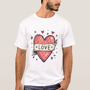 Camiseta Dia dos Namorados Coração Antigo Desenho Amor