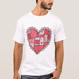 Camiseta Dia dos Namorados Coração em Patchwork Falso Estil