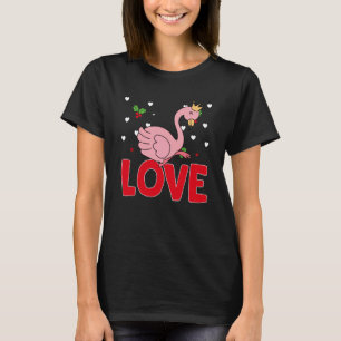 Camiseta Dia dos Namorados Corações Amor Flamingo Animal Mu