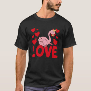 Camiseta Dia dos Namorados Corações Amor Flamingo Animal Mu