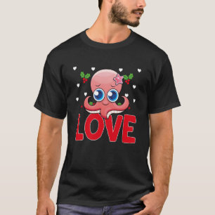 Camiseta Dia dos Namorados Corações Amor Polvo Animal Mulhe