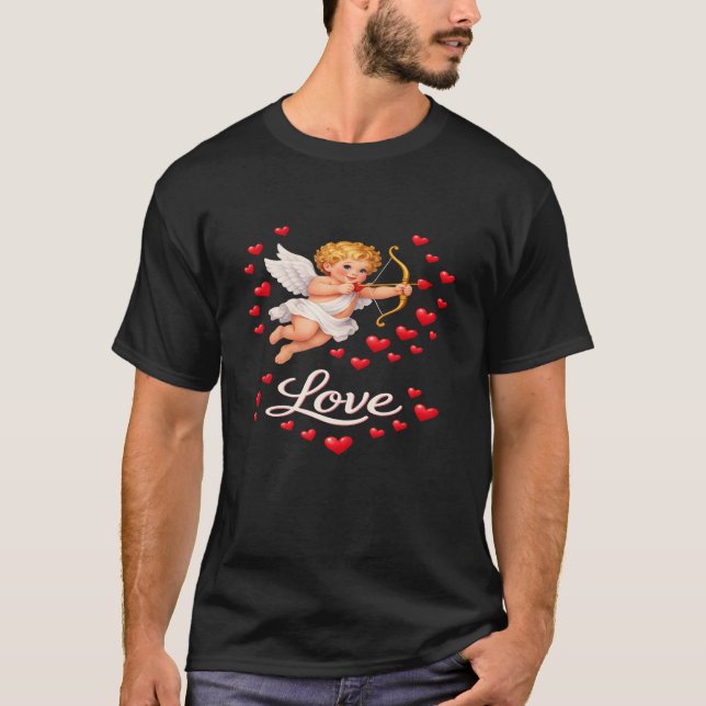 Camiseta Dia dos Namorados Cupido Amor Masculino Preto (Frente)
