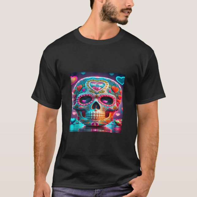 Camiseta Dia Dos Namorados De Halloween Do Crânio Do Açúcar (Frente)