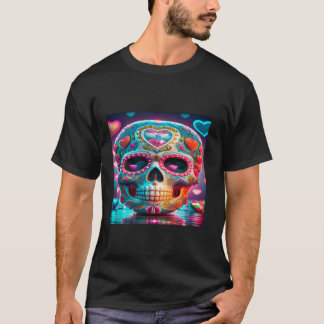 Camiseta Dia Dos Namorados De Halloween Do Crânio Do Açúcar