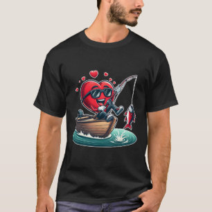 Camiseta Dia dos Namorados de Pesca de Coração Homens Mulhe