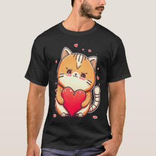 Camiseta Dia dos Namorados Gato Fofinho Gato Segurando um C