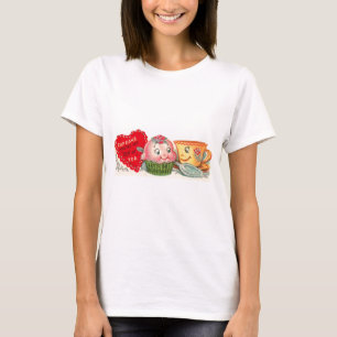 Camiseta Dia dos namorados retro do cupcake e do Teacup do