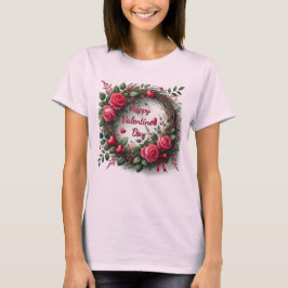 Camiseta Dia dos Namorados Rosa Rosa Vermelho Coração
