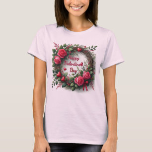 Camiseta Dia dos Namorados Rosa Rosa Vermelho Coração 