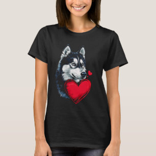 Camiseta Dia dos Namorados Siberian Husky Engraçado Coração