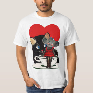 Camiseta Dia dos Namorados Vintage, Xícara de Chá Coração R