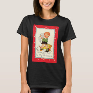 Camiseta Dia dos Namorados Vitoriano Antigo Menino, Gato e