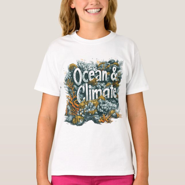 Camiseta Dia dos Oceanos - Texto sobre Oceanos e Clima com  (Frente)