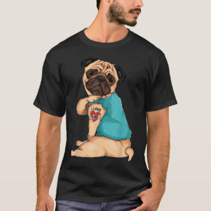 Camiseta Dia dos Pais Cachorro Engraçado Pug Eu Amo Pai Tat