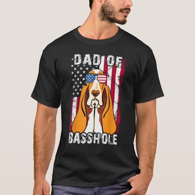 Camiseta Dia dos Pais Masculino Pai de Basshole Cão Basset  (Frente)