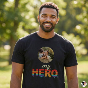 Camiseta Dia dos Pais Meu Herói Foto com Pai