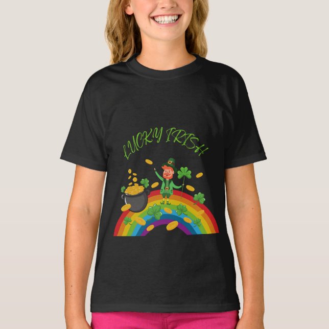 Camiseta Dia dos Patricks - Engraçada Lucky Irish Leprechau (Frente)