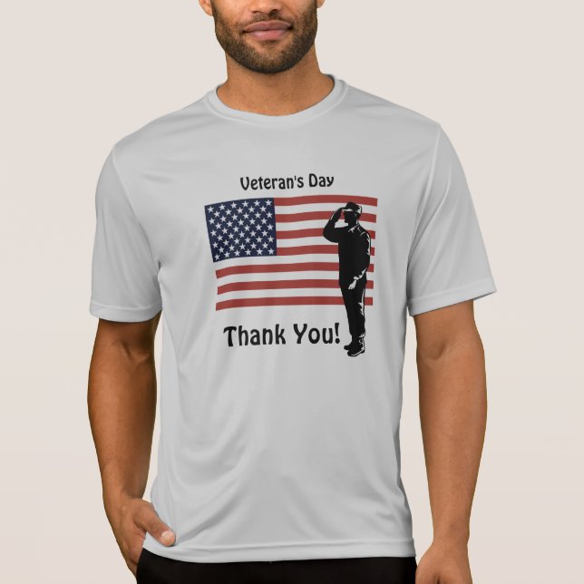 Camiseta Dia dos Veteranos Obrigado! Bandeira Soldier Ameri (Frente)