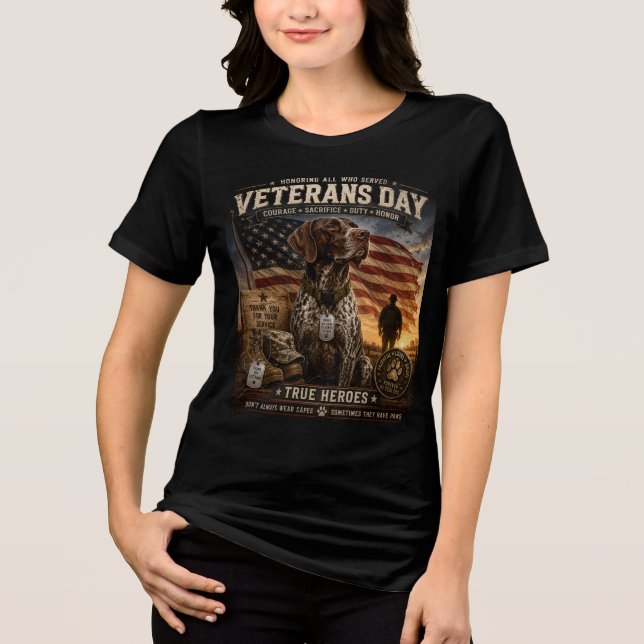 Camiseta Dia dos Veteranos Pointer de Cabelo Curto Alemão (Frente)