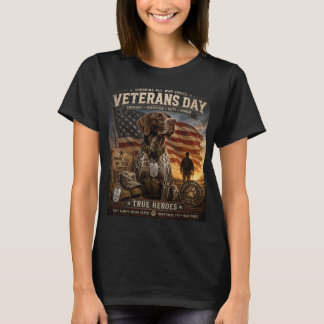 Camiseta Dia dos Veteranos Pointer de Cabelo Curto Alemão
