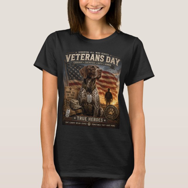 Camiseta Dia dos Veteranos Pointer de Cabelo Curto Alemão (Frente)