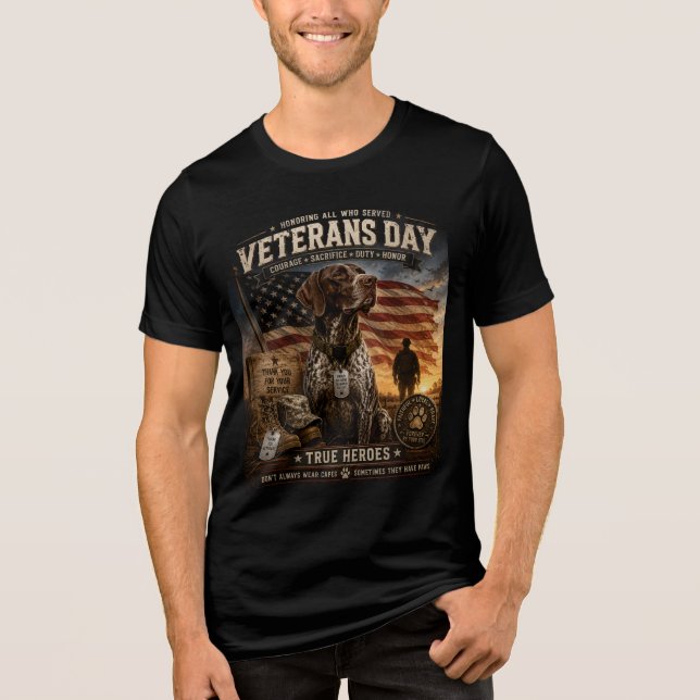 Camiseta Dia dos Veteranos Pointer de Cabelo Curto Alemão (Frente)