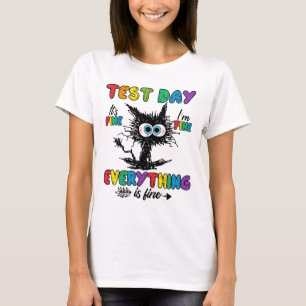 Camiseta Dia Engraçado Professor de Gato Estressado Estudan