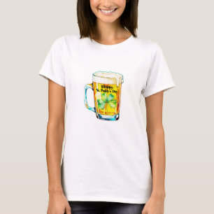 Camiseta Dia Feliz de São Patrício Caneca de Cerveja Trevo