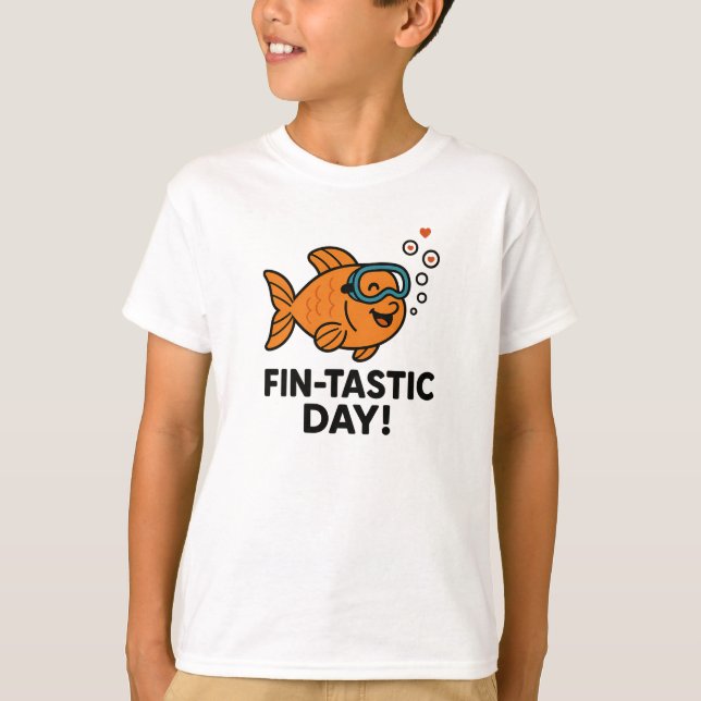 Camiseta Dia Fin-Tástico Design de Peixe Laranja Fofo (Frente)