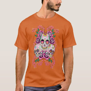 Camiseta Dia Floral do Crânio do Açúcar do Dia Morto de Mue