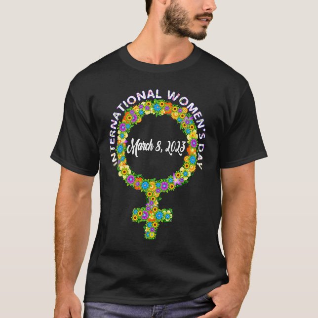 Camiseta Dia Internacional da Mulher - Flor de Símbolo (Frente)