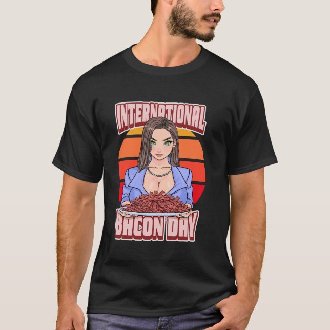 Camiseta Dia Internacional do Bacon Amante de Comida Americ (Frente)