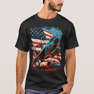 Camiseta Dia Memorial Aeronave Militar EUA Bandeira America