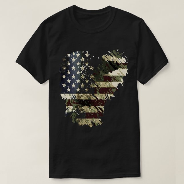 Camiseta Dia Memorial Camo American Flag Camouflage 4º (Frente do Design)