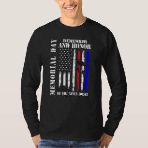 Camiseta Dia Memorial Lembre-se Honra Nunca Esquece Veteran