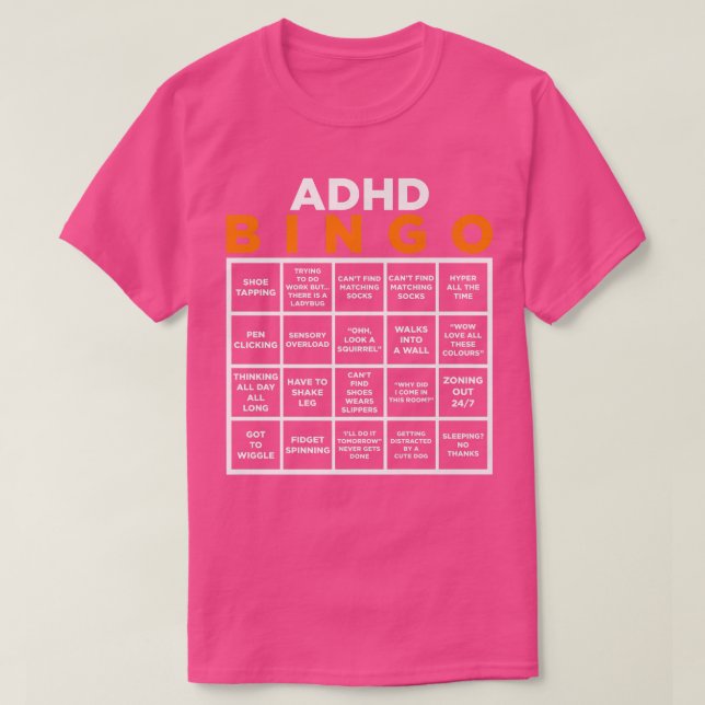Camiseta Dia Mundial da Consciência Mental ADHD Bingo Engra (Frente do Design)