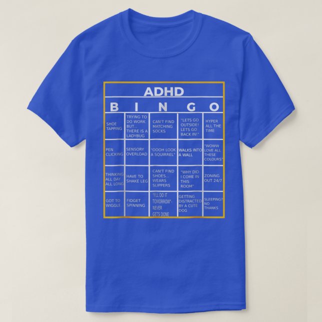 Camiseta Dia Mundial da Consciência Mental ADHD Bingo Engra (Frente do Design)