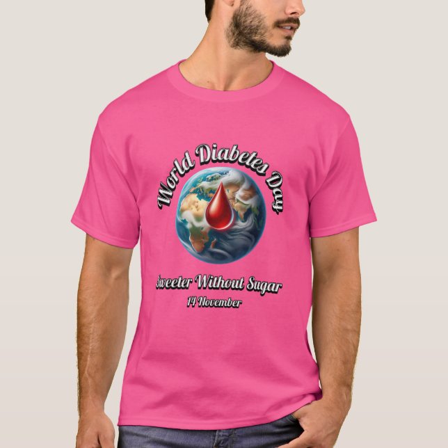 Camiseta Dia Mundial da Diabetes. Doce Sem Açúcar. (Frente)