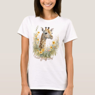 Camiseta Dia Mundial da Girafa, flores de girafa de aquarel