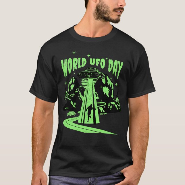 Camiseta Dia Mundial da OVNI, disco voador (Frente)