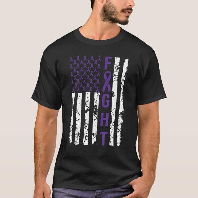 Camiseta Dia Mundial do Alzheimer - Bandeira Roxa Americana (Frente)