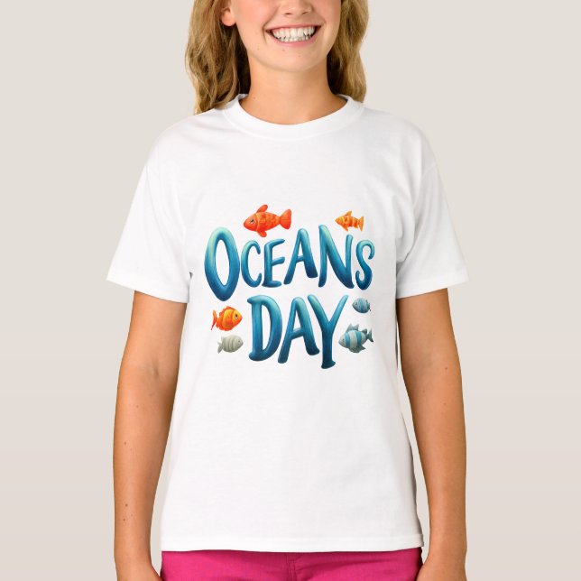 Camiseta Dia Mundial dos Oceanos - Celebração do Dia dos Oc (Frente)