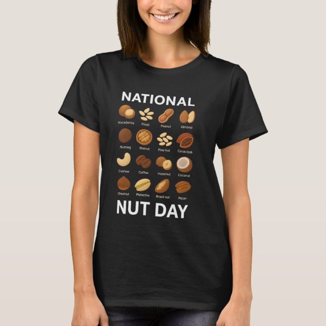 Camiseta Dia Nacional da Noz Design com Macadamia Coco Peca (Frente)
