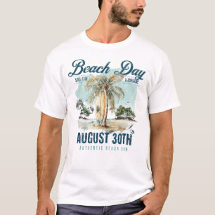 Camiseta Dia Nacional da Praia, prancha de surfe do vintage