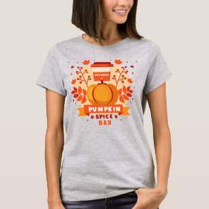 Camiseta Dia Nacional da Pumpkin Spice, café, folhas de out