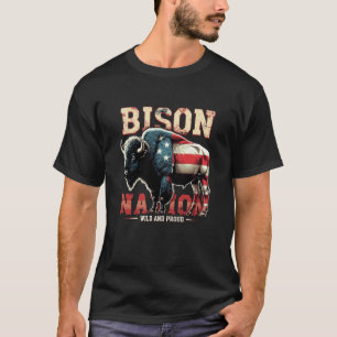 Camiseta Dia Nacional do Bisão Bandeira EUA Selvagem e Orgu