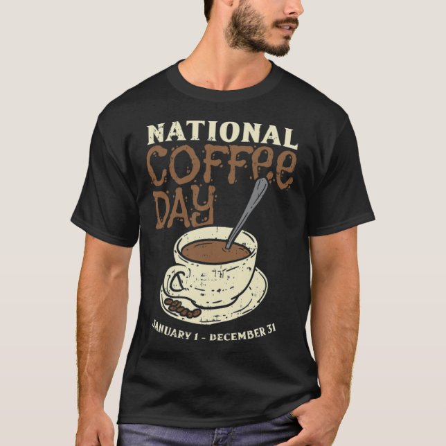Camiseta Dia Nacional do Café Todos Os Dias Feliz Gato Cafe (Frente)