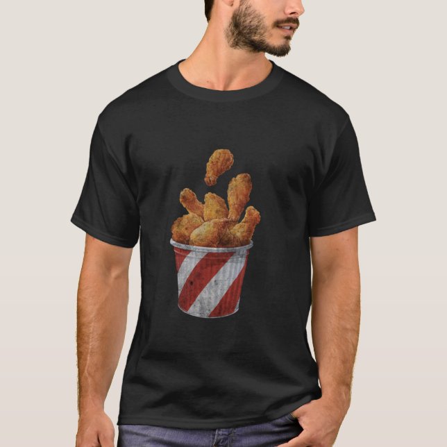 Camiseta Dia Nacional do Frango Frito Retro Engraçado Comid (Frente)