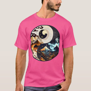 Camiseta Dia Noite Montanhas Nuvens Celestial Sol Yin Yang 