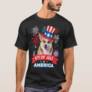 Camiseta Dia Patriótico 4 de julho, Corgi Dog Independência